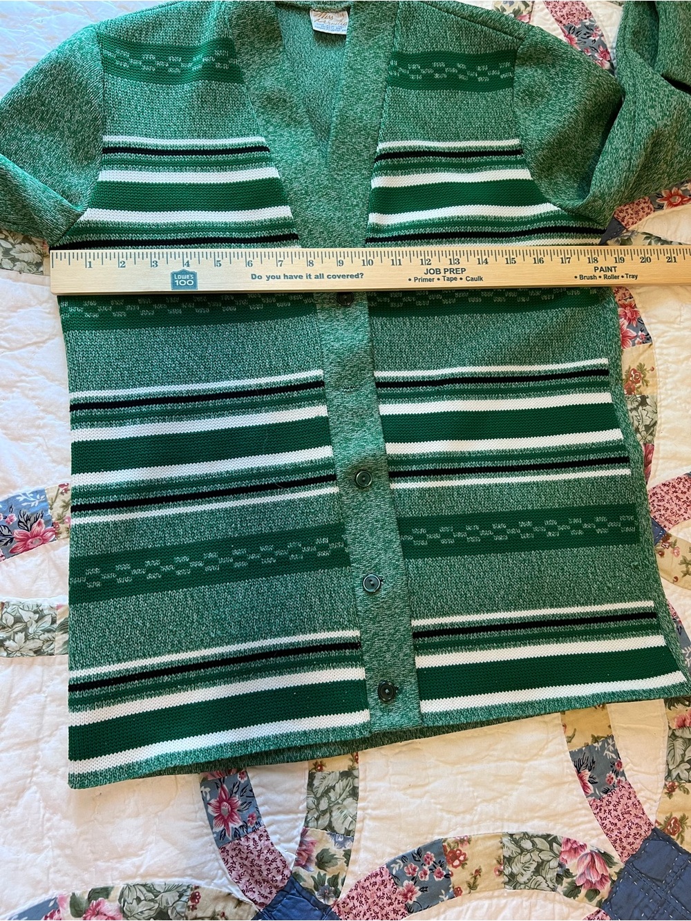 VTG 70s Miss Pernilla Green Knit Cardigan Pants Set 2pc Sporty Stripe 14 - Picture 10 of 14